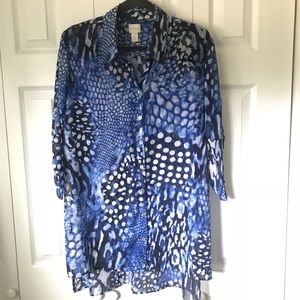 Chico’s Button Down 3/4 Sleeve Tunic Top Blouse